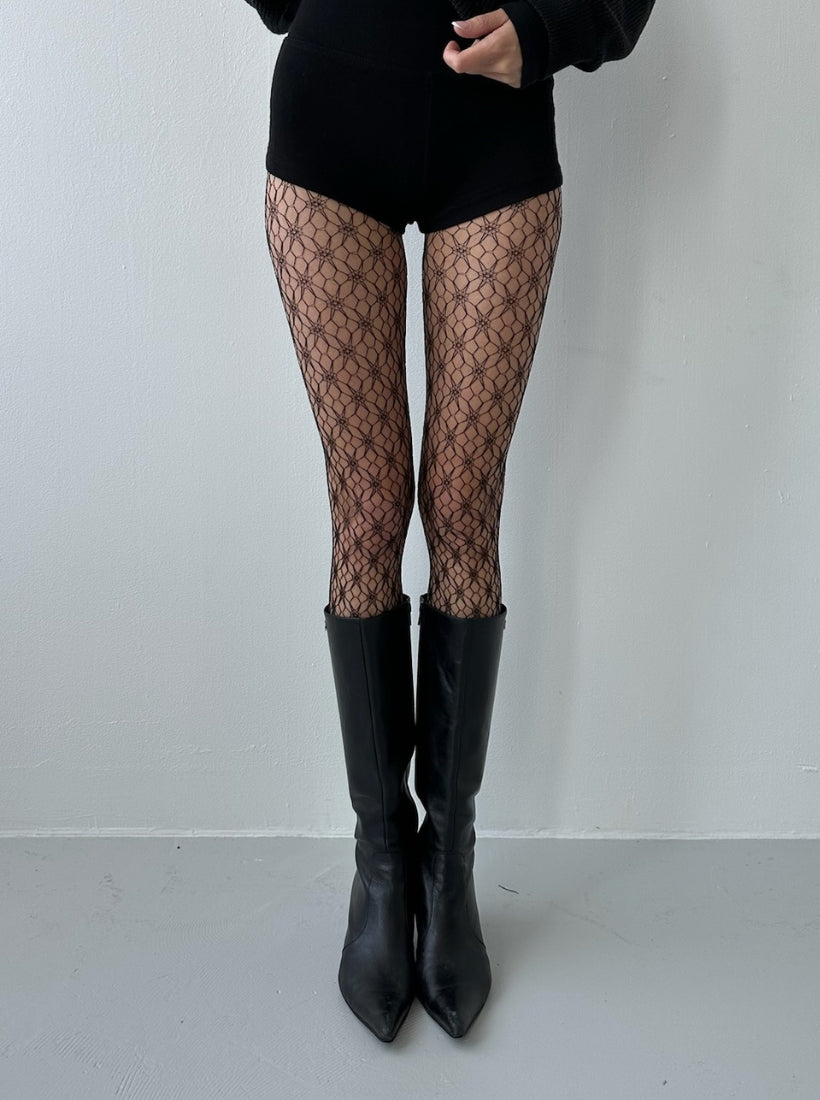 Netzstrumpfhose mit floralem Muster in schwarz von saint sass.