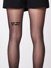 Strumpfhose mit dem Statement See you in Hell von saint sass.