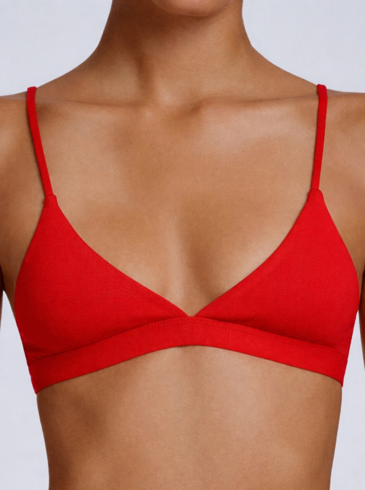Everyday Cotton Triangle Bralette - Red