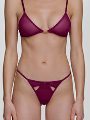 Gigi Mesh Tanga Cut Outs - Plum Red