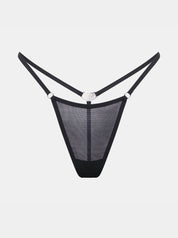 Gigi Mesh String in Schwarz – Vorderansicht aus transparentem Mesh