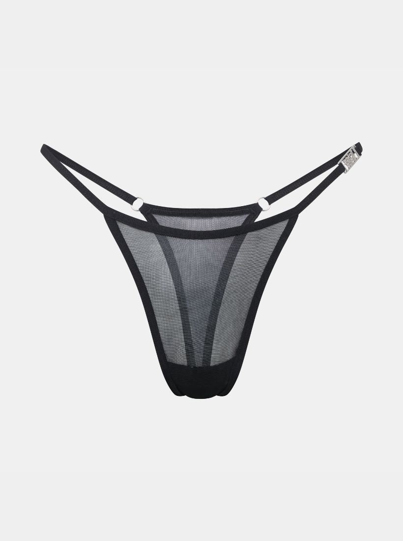 Gigi  Mesh Tanga Schwarz - Vorderansicht 