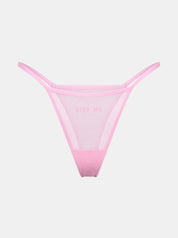 Pinker Mesh Tanga mit Statement KISS ME vorn von saint sass.