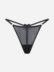 Freisteller Bild vom schwarzen Mesh String von saint sass- Mit Herz Deatils vorne und hinten.
