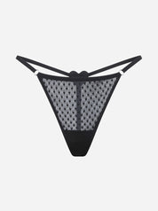 Herz Mesh Slip von saint sass. Schwarzer Mesh Slip im String Style mit Herz Detail in der hinteren Mitte angebracht.