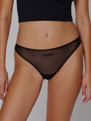 Mesh Brazilian in schwarz von saint sass, super weich und anschmiegsam und mit Amore 
Statement.