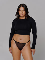 Mesh Tanga in schwarz mit super weichem und anschmiegsamem Stoff und Band von saint sass. 