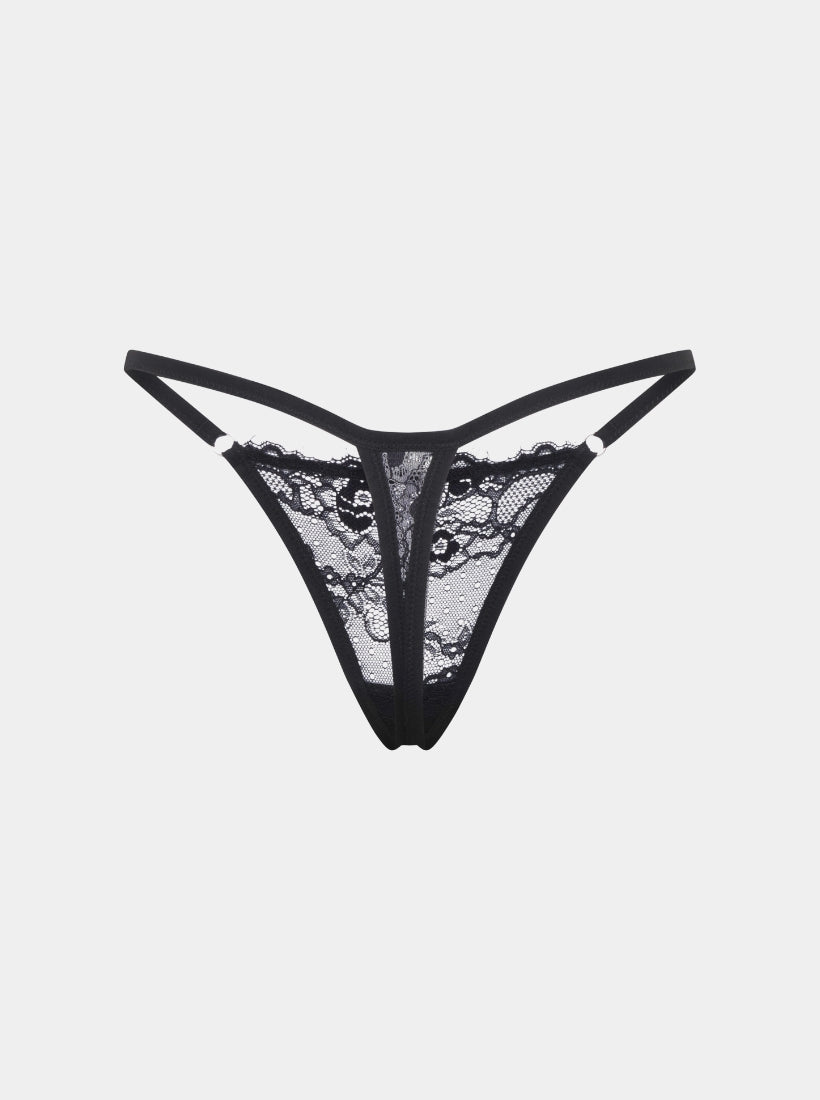 Everyday Lace Tanga Black | Feminine lace briefs in black | saint