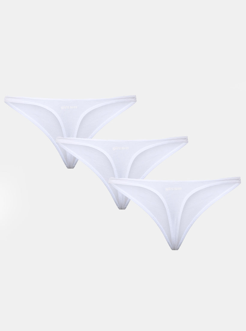   Fine Rib Thong ホワイトサイズS Everyday Cotton Thong – Pack of 3 | saint sass – saint sass®