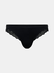 Vorderansicht Freisteller von schwarzem Everyday Cotton Spitzen Brazilian von saint sass. In weicher, anschmiegsamer Qualität und moderner, figurbetonter Passform. Mit Spitze am Beinausschnitt.