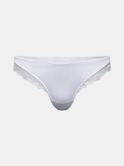 Vorderansicht Freisteller von weißem Everyday Cotton Spitzen Brazilian von saint sass. In weicher, anschmiegsamer Qualität und moderner, figurbetonter Passform. Mit Spitze am Beinausschnitt.