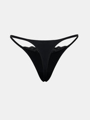 Rückansicht Freisteller von schwarzem Everyday Cotton Spitzen Tanga von saint sass. In weicher, anschmiegsamer Qualität und moderner, figurbetonter Passform.