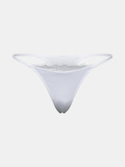 Vorderansicht Freisteller von weißem Everyday Cotton Spitzen Tanga von saint sass. In weicher, anschmiegsamer Qualität und moderner, figurbetonter Passform. Mit Spitze vorne am Bund.