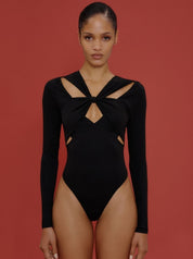 Cut Out Bodysuit - Crossed Neckline