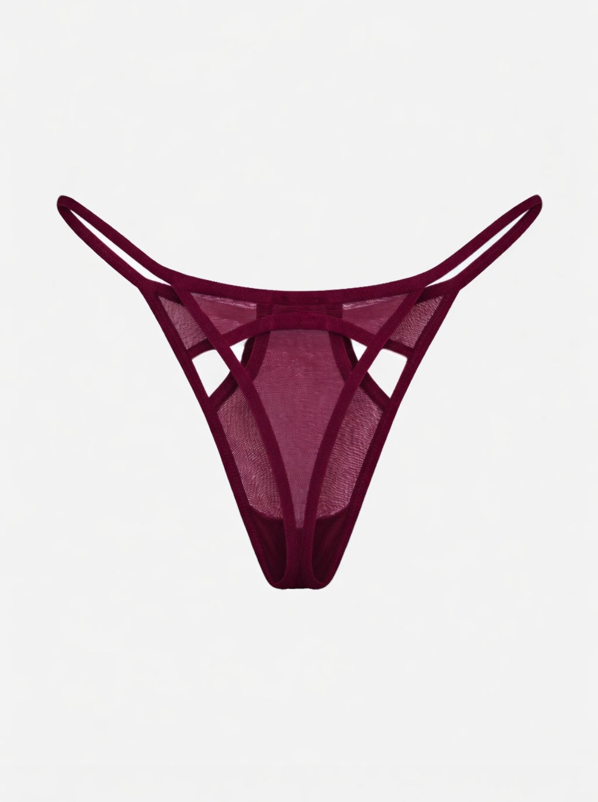 Gigi Mesh Tanga Cut Outs - Plum Red